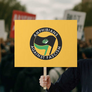 Amphibians Against Fascism Protest Sign Anti-Fascist Frog Logo Portland Protest TS02 Horizontal 18" × 24" Yellow Print Your Wear