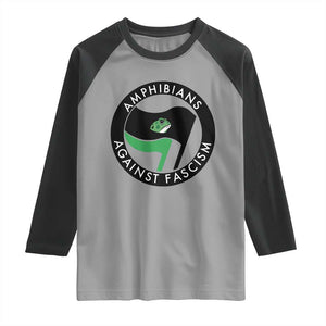 Amphibians Against Fascism Raglan Shirt Anti-Fascist Frog Logo Portland Protest TS02 Sport Gray Black Print Your Wear