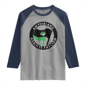 Amphibians Against Fascism Raglan Shirt Anti-Fascist Frog Logo Portland Protest TS02 Sport Gray Navy Print Your Wear
