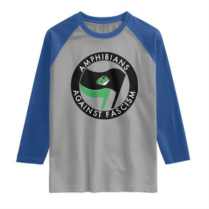 Amphibians Against Fascism Raglan Shirt Anti-Fascist Frog Logo Portland Protest TS02 Sport Gray Royal Print Your Wear