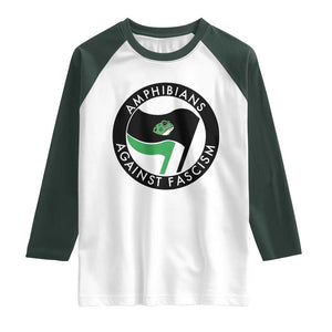 Amphibians Against Fascism Raglan Shirt Anti-Fascist Frog Logo Portland Protest TS02 White Dark Forest Green Print Your Wear