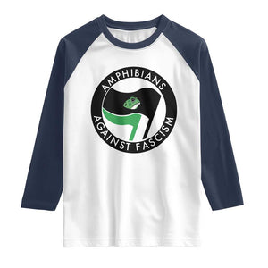Amphibians Against Fascism Raglan Shirt Anti-Fascist Frog Logo Portland Protest TS02 White Navy Print Your Wear