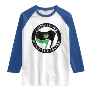 Amphibians Against Fascism Raglan Shirt Anti-Fascist Frog Logo Portland Protest TS02 White Royal Print Your Wear