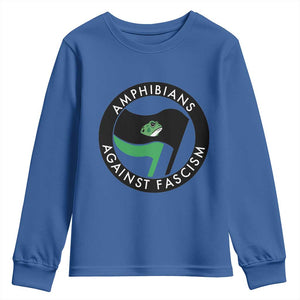 Amphibians Against Fascism Youth Sweatshirt Anti-Fascist Frog Logo Portland Protest TS02 Royal Blue Print Your Wear