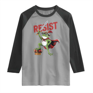 Sword Wielding Frog Resistance Raglan Shirt Resist Protest No Kings TS02 Sport Gray Black Print Your Wear