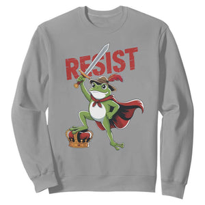 Sword Wielding Frog Resistance Sweatshirt Resist Protest No Kings TS02 Sport Gray Print Your Wear