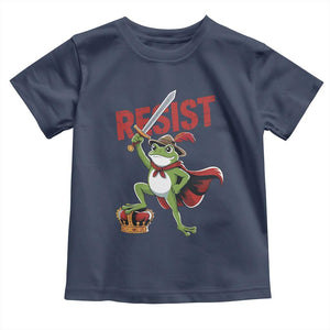Sword Wielding Frog Resistance Toddler T Shirt Resist Protest No Kings TS02 Navy Print Your Wear