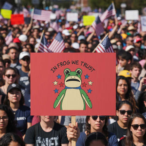 In Frog We Trust Protest Sign Patriotic Portland Frogs Protest American Flag TS02 Horizontal 18" × 24" Red Print Your Wear