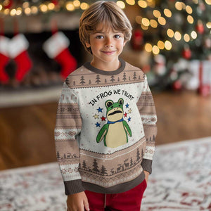 In Frog We Trust Ugly Christmas Sweater Patriotic Portland Frogs Protest American Flag TS02 Mocha Mousse Print Your Wear