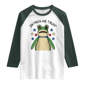 In Frog We Trust Raglan Shirt Patriotic Portland Frogs Protest American Flag TS02 White Dark Forest Green Print Your Wear