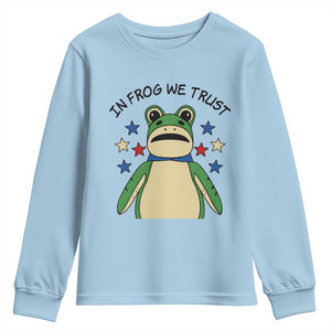 In Frog We Trust Youth Sweatshirt Patriotic Portland Frogs Protest American Flag TS02 Light Blue Print Your Wear