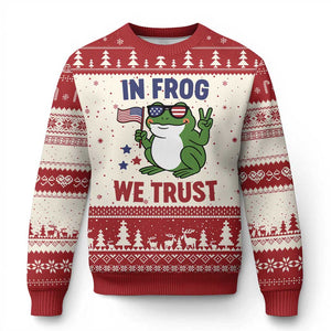 In Frog We Trust Ugly Christmas Sweater Patriotic Portland Frogs Protest TS02 Beige Red Print Your Wear