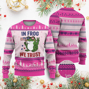 In Frog We Trust Ugly Christmas Sweater Patriotic Portland Frogs Protest TS02 Hot Pink Print Your Wear