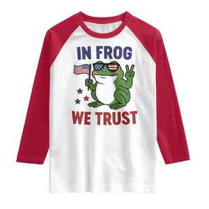 In Frog We Trust Raglan Shirt Patriotic Portland Frogs Protest TS02 White Red Print Your Wear