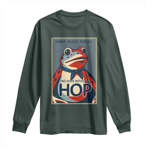 No Hope Without Hop Long Sleeve Shirt Ribbit Resist Repeat Resistance Frog Protest Pop Art Graphic TS02 Dark Forest Green Print Your Wear