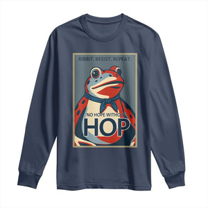 No Hope Without Hop Long Sleeve Shirt Ribbit Resist Repeat Resistance Frog Protest Pop Art Graphic TS02 Navy Print Your Wear