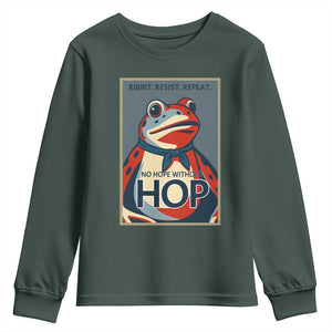 No Hope Without Hop Youth Sweatshirt Ribbit Resist Repeat Resistance Frog Protest Pop Art Graphic TS02 Dark Forest Green Print Your Wear