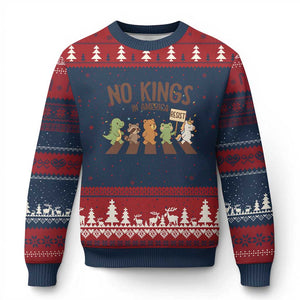No Kings in America Ugly Christmas Sweater Resist Protest Cute Animal Resistance March TS02 Navy Red Print Your Wear