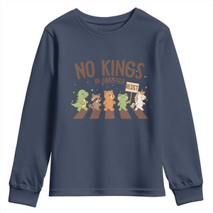 No Kings in America Youth Sweatshirt Resist Protest Cute Animal Resistance March TS02 Navy Print Your Wear