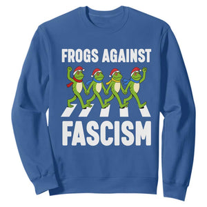 Santa Frog Against Fascism Sweatshirt Christmas Holiday Frogs Band Resistance Protest TS02 Royal Blue Print Your Wear