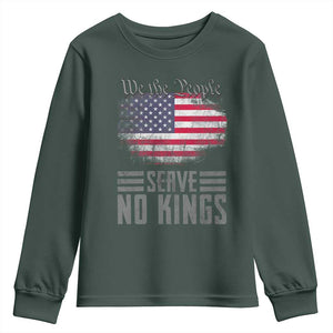 We The People Serve No Kings Youth Sweatshirt Patriotic Eagle American Flag TS02 Dark Forest Green Print Your Wear