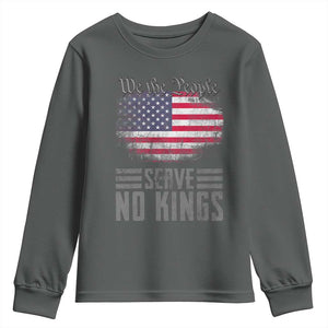 We The People Serve No Kings Youth Sweatshirt Patriotic Eagle American Flag TS02 Dark Heather Print Your Wear