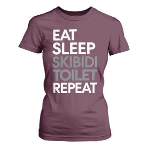 Eat Sleep Skibidi Toilet Repeat T Shirt For Women Funny Gen Alpha Slang TS02 Maroon Print Your Wear