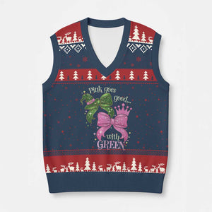 Green and Pink Coquette Bow V-Neck Knit Sweater Vest Pink Goes Good With Green TS02 Navy Red Print Your Wear