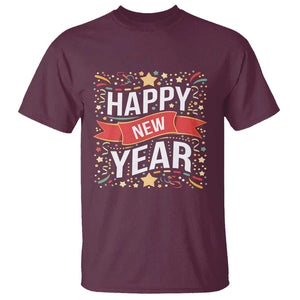 Happy New Year 2025 T Shirt Confetti Fireworks Party Supplies Family Matching TS02 Maroon Print Your Wear