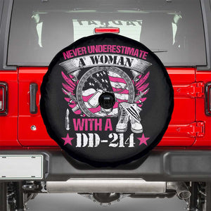 Female Veteran Spare Tire Cover Never Underestimate A Woman With DD214 Pink American Flag TS02 Black Print Your Wear