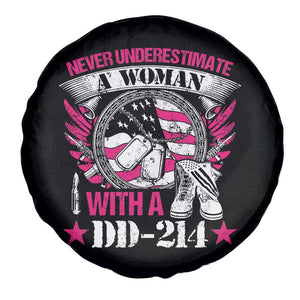 Female Veteran Spare Tire Cover Never Underestimate A Woman With DD214 Pink American Flag TS02 Print Your Wear