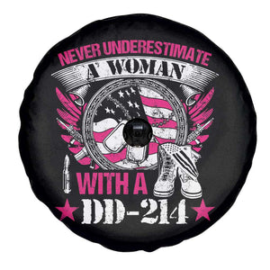 Female Veteran Spare Tire Cover Never Underestimate A Woman With DD214 Pink American Flag TS02 Print Your Wear