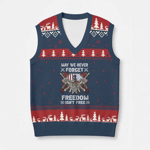 Patriotic Memorial Day V-Neck Knit Sweater Vest May We Never Forget Freedom Is Not Free TS02 Navy Red Print Your Wear
