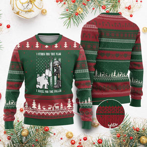 Patriotic Memorial Day Ugly Christmas Sweater We Stand For the Flag We Kneel For The Fallen US Patriots TS02 Red Green Print Your Wear