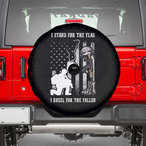 American Veteran Spare Tire Cover We Stand For the Flag We Kneel For The Fallen US Patriots TS02 Black Print Your Wear