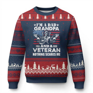 Im a Dad Grandpa and Veteran Ugly Christmas Sweater Fearless Patriotic Military Family TS02 Navy Red Print Your Wear