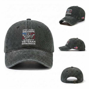 I’m a Dad Grandpa and Veteran Washed Cotton Baseball Cap Fearless Patriotic Military Family TS02 Washed Cap Universal Fit Dark Green Print Your Wear