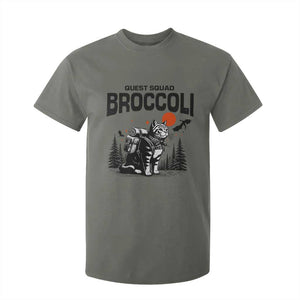 Quest Squad Broccoli Cat T Shirt For Kid Funny Hiking Adventure Cute Camping Feline TS02 Military Green Print Your Wear
