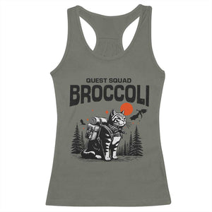 Quest Squad Broccoli Cat Racerback Tank Top Funny Hiking Adventure Cute Camping Feline TS02 Military Green Print Your Wear