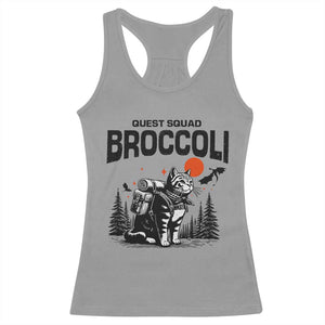 Quest Squad Broccoli Cat Racerback Tank Top Funny Hiking Adventure Cute Camping Feline TS02 Sport Gray Print Your Wear