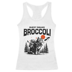 Quest Squad Broccoli Cat Racerback Tank Top Funny Hiking Adventure Cute Camping Feline TS02 White Print Your Wear