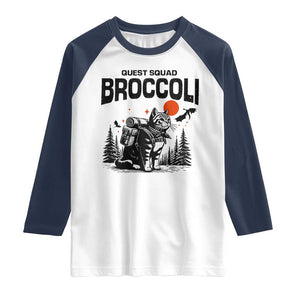 Quest Squad Broccoli Cat Raglan Shirt Funny Hiking Adventure Cute Camping Feline TS02 White Navy Print Your Wear