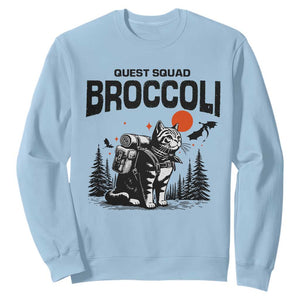 Quest Squad Broccoli Cat Sweatshirt Funny Hiking Adventure Cute Camping Feline TS02 Light Blue Print Your Wear