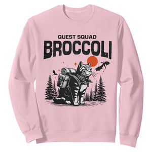 Quest Squad Broccoli Cat Sweatshirt Funny Hiking Adventure Cute Camping Feline TS02 Light Pink Print Your Wear