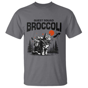 Quest Squad Broccoli Cat T Shirt Funny Hiking Adventure Cute Camping Feline TS02 Charcoal Print Your Wear