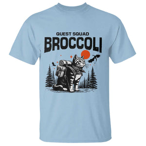 Quest Squad Broccoli Cat T Shirt Funny Hiking Adventure Cute Camping Feline TS02 Light Blue Print Your Wear