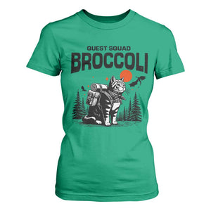 Quest Squad Broccoli Cat T Shirt For Women Funny Hiking Adventure Cute Camping Feline TS02 Irish Green Print Your Wear