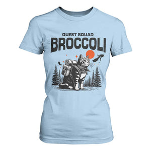 Quest Squad Broccoli Cat T Shirt For Women Funny Hiking Adventure Cute Camping Feline TS02 Light Blue Print Your Wear