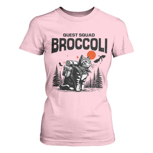 Quest Squad Broccoli Cat T Shirt For Women Funny Hiking Adventure Cute Camping Feline TS02 Light Pink Print Your Wear