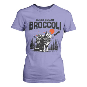 Quest Squad Broccoli Cat T Shirt For Women Funny Hiking Adventure Cute Camping Feline TS02 Violet Print Your Wear